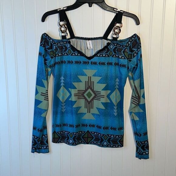 Chicyea Chunky Chained Top Woman’s XLarge Turquoise Strappy Chain Open Shoulder - Picture 1 of 11